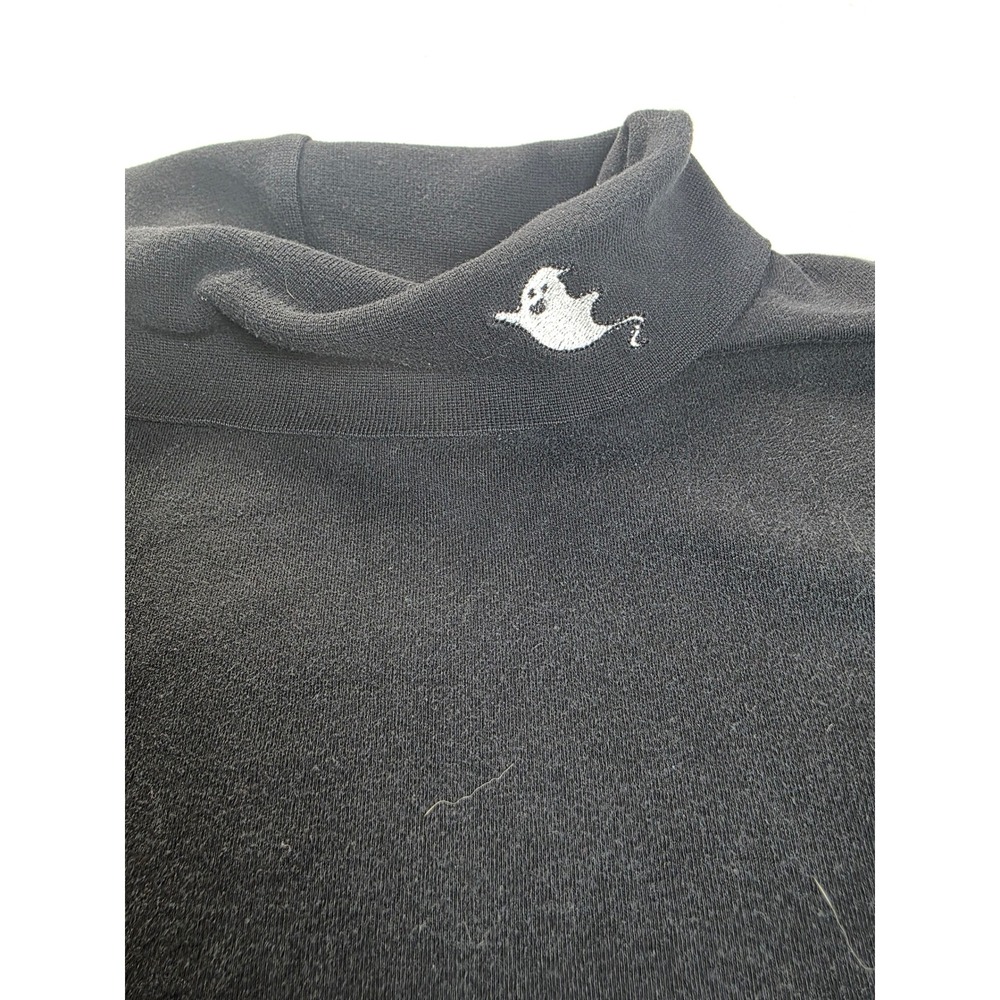 CC Hughes Black Ghost Embroidered Turtleneck Top 2X Goth Academia Halloween